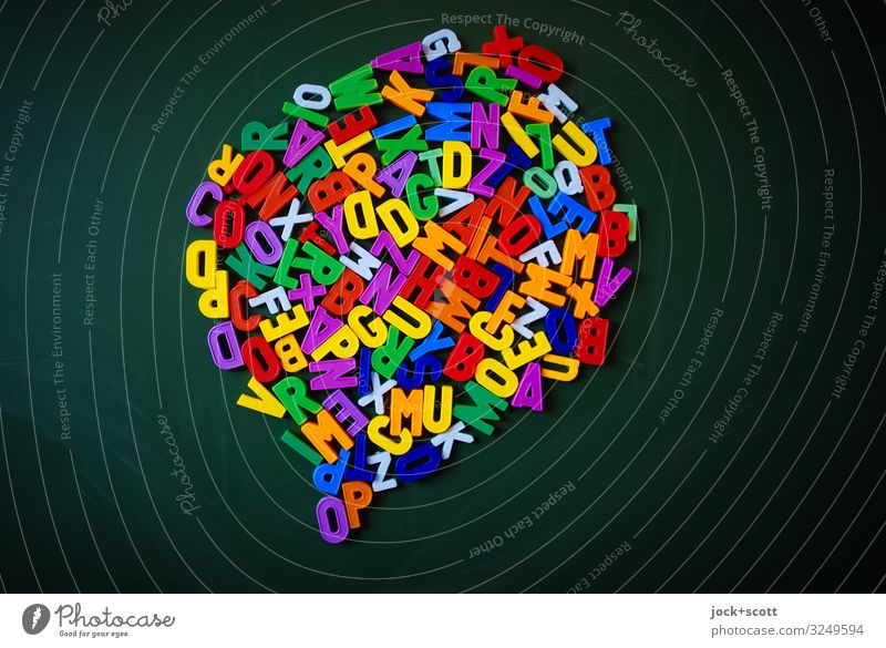 verloren im Alphabet, Gedankenblitz Kindererziehung Bildung lernen Tafel Sammlung Sprechblase Denken sprechen einzigartig nerdig viele chaotisch Kommunizieren