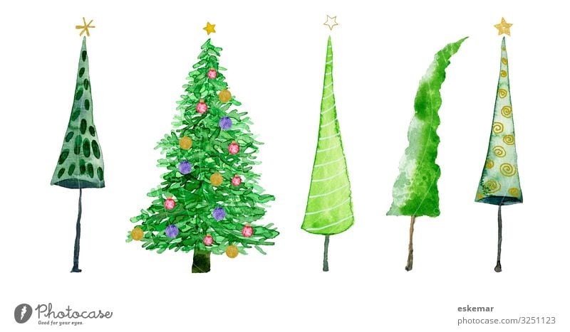 Weihnachtsbäume, Aquarell auf Papier Weihnachten & Advent Kunst Gemälde gemalt Grafik u. Illustration Pflanze Baum Weihnachtsbaum Tanne Tannenbaum
