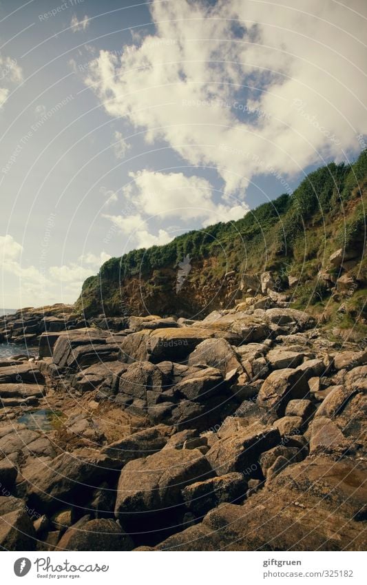 steinbruch Umwelt Natur Landschaft Pflanze Urelemente Erde Wasser Himmel Wolken Schönes Wetter Felsen Küste Bucht Meer Insel natürlich Cornwall England