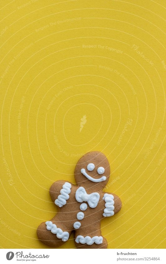 Lebkuchenmann Lebensmittel Teigwaren Backwaren Süßwaren Ernährung Gesunde Ernährung Zeichen genießen Freundlichkeit Fröhlichkeit frisch gelb Weihnachtsmann
