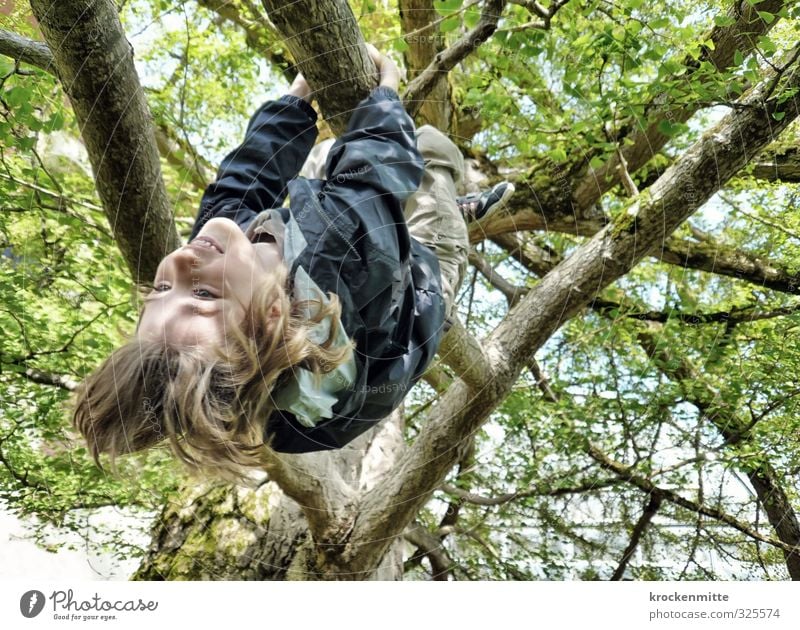 Frühlingshoch Freizeit & Hobby Spielen Mensch maskulin Kind Junge 1 8-13 Jahre Kindheit Umwelt Baum Fröhlichkeit lustig grün Gefühle Freude Glück Zufriedenheit