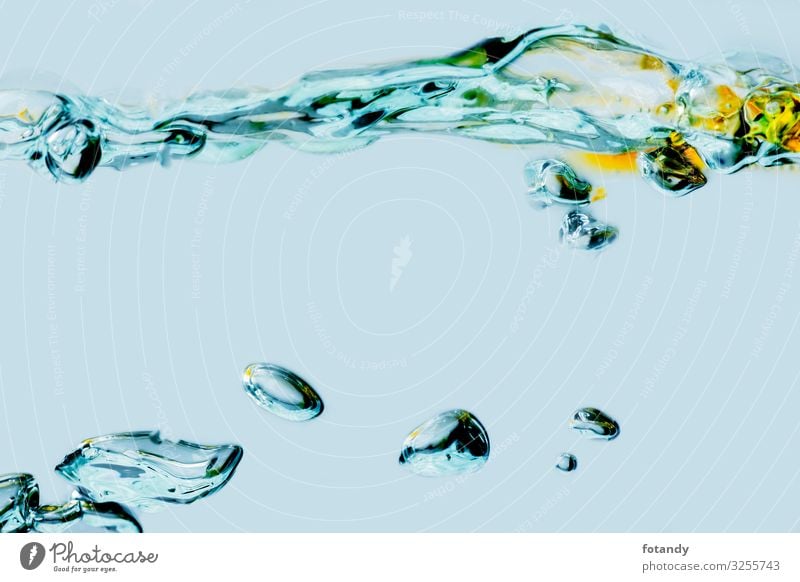 Wave with air bubbles and oil Öl Wellen Dekoration & Verzierung Tapete Kunst Wasser Bewegung außergewöhnlich Flüssigkeit blau gelb skurril Mischung ölig