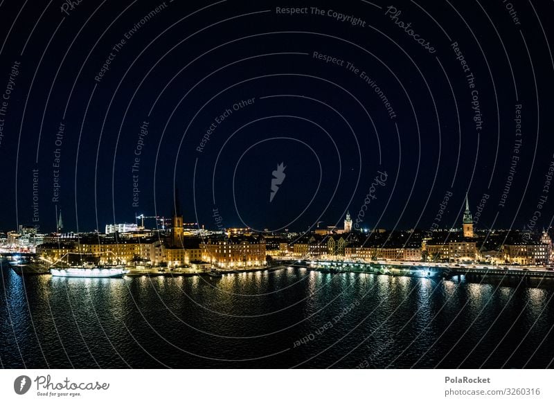 #S# Blick auf Gamla Stan Stadt Hauptstadt Hafenstadt außergewöhnlich Stockholm Wasser Wasserfahrzeug Schweden Nacht Stern Großstadt Licht Vielfältig einzigartig