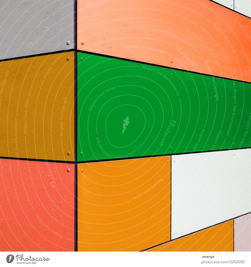 Fassade abstrakt Stil Design trendy modern Hintergrundbild Grafik u. Illustration eckig mehrfarbig Ordnung Muster Strukturen & Formen Geometrie bunt grün orange