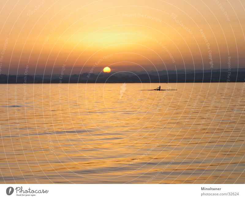 Sonnenboot 2 Sonnenuntergang Rudern See Sport Wasser