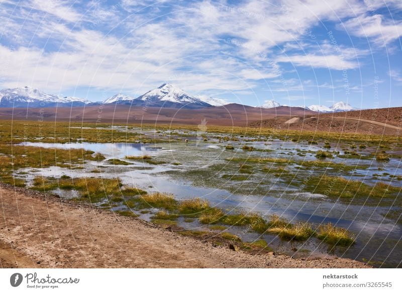Atacama-Landschaft mit den Anden Natur Himmel Wolken Horizont Gipfel Abenteuer Andengebirge Atacamawüste Geologie Gelände Wasser Panorama Südamerika Nachmittag
