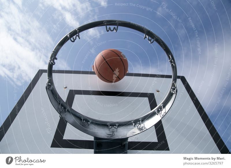 Der Ball und das Basketballnetz Sport Netz Mitte Spielen Farbfoto