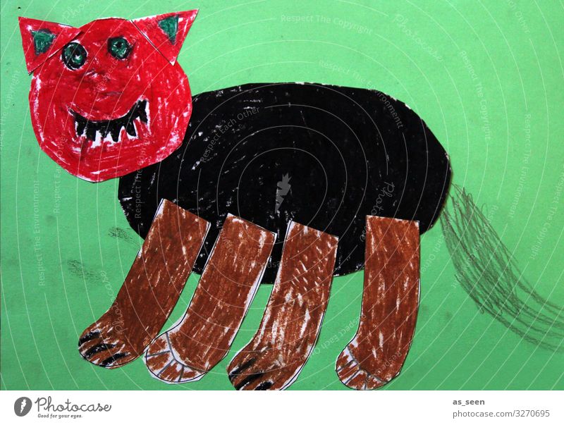 Böse Katze Kindererziehung Bildung Kindergarten Kunst Kunstwerk Zeichnung Grafik u. Illustration Kinderzeichnung Collage Tier Pfote 1 Blick authentisch braun
