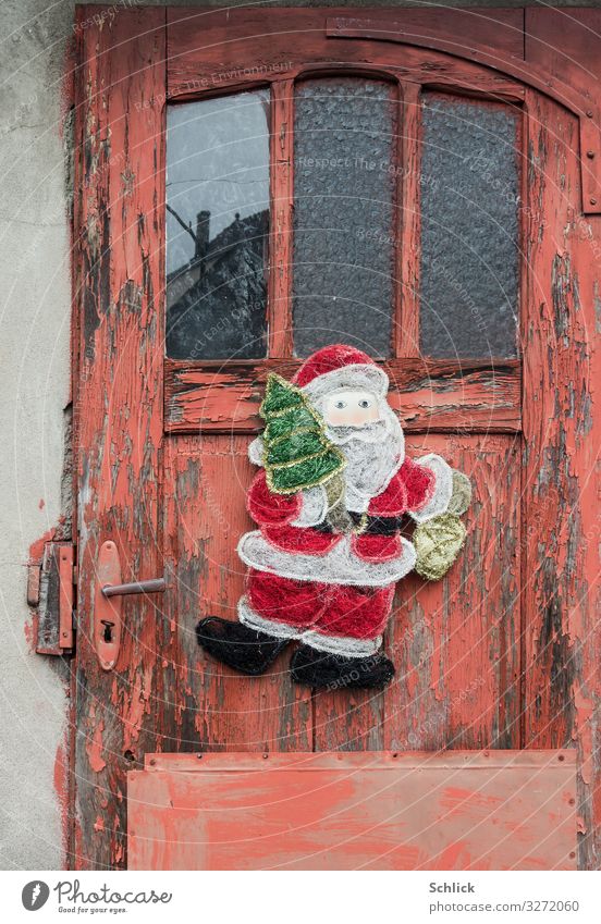 Weihnachtsmann Dekoration & Verzierung Weihnachten & Advent Tür Freundlichkeit grün rosa rot Ankündigung wilkommen weihnachtlich Girlanden Lack marode alt Risse