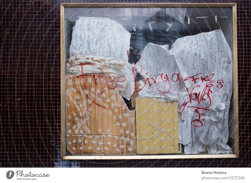 Schaufenster eines geschlossenen Geschäftes Auslage Dekoration Müll Graffiti Grafik u. Illustration Kunst Eyecatcher Free Design Menschenleer