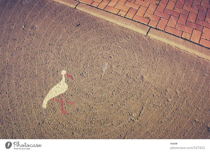 Straßenkinderwunsch Umwelt Tier Vogel Zeichen Hinweisschild Warnschild Graffiti stehen klein lustig retro trashig trocken grau Storch Kinderwunsch Weißstorch