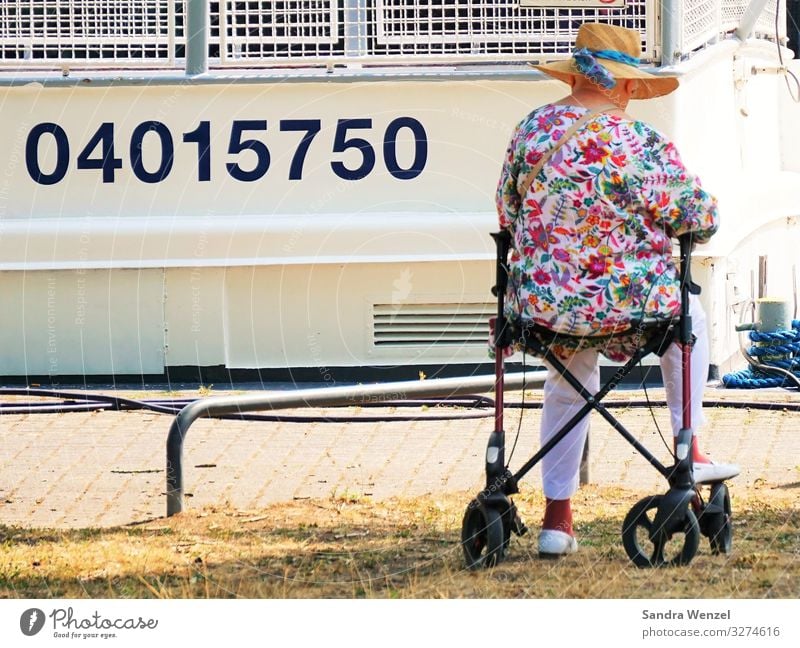 Warten... Mensch feminin Großmutter Senior 1 60 und älter alt warten altersarmut Seniorenheim Urgroßmutter Gehhilfe Farbfoto Außenaufnahme Tag