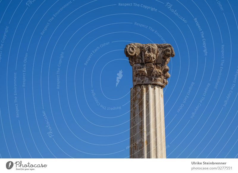 Romanische Säule in den Ruinen von Tharros, Sardinien römisch dorisch Ausgrabung Steinmetzarbeit Altertum Geschichte historisch Archäologie Tempel Tempelanlage