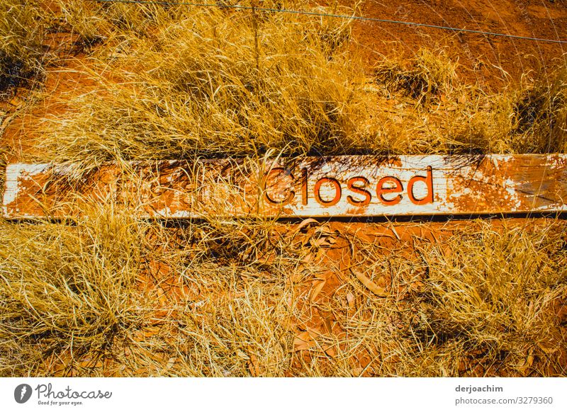Vom Winde verweht ist ein Hinweis Schild , das im Stroh liegt. Closed Freude Sommer Kunstwerk Umwelt Klima Schönes Wetter Gras Wildpflanze Outback Queensland