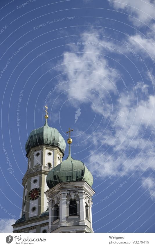 Augsburg Ostern Kirche blau Religion & Glaube Katholizismus Kirchturm Himmel Kreuz Gebet Farbfoto Außenaufnahme Textfreiraum oben