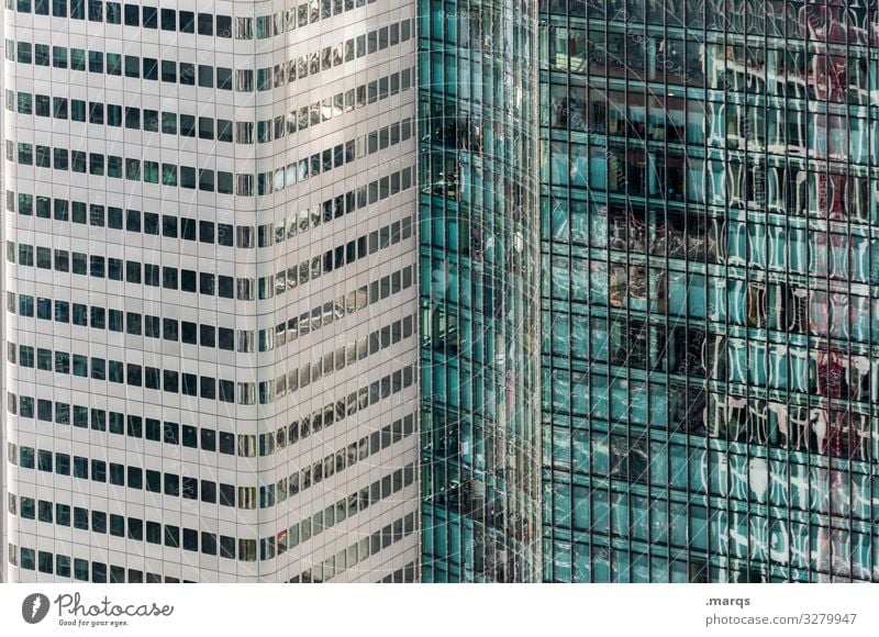 Frankfurt Hochhaus Perspektive Fassade Reflexion & Spiegelung Glasfassade modern Bankgebäude Architektur Business Gebäude türkis schwarz grau Stadt futuristisch