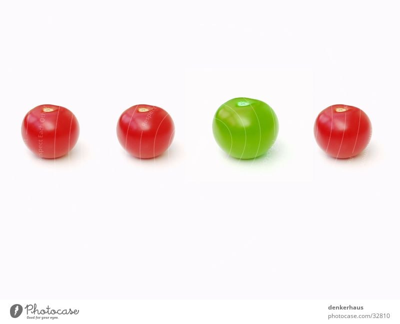 be different grün 4 rot weiß gleich Sportveranstaltung Konkurrenz Tomate Reihe Verschiedenheit Größe einzigartig außergewöhnlich Einzelgänger