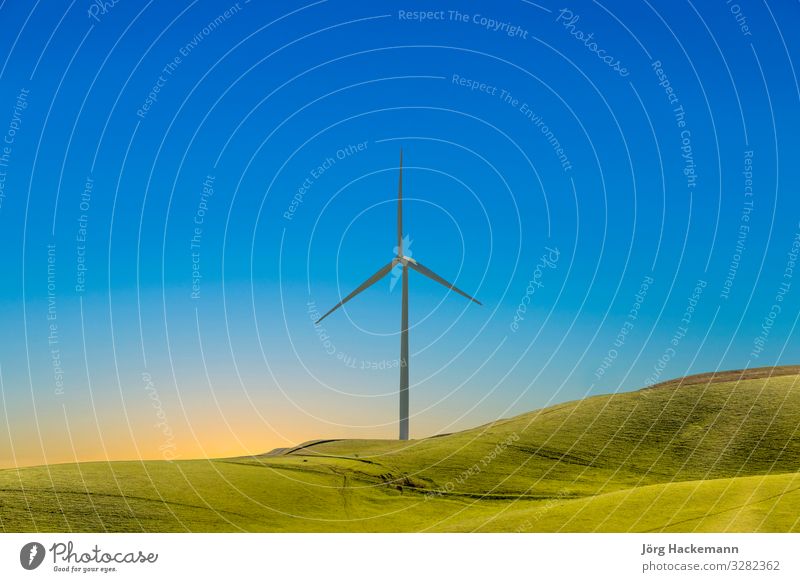 Windgenerator auf einem grünen Hügel bei San Francisco Landschaft Gras nachhaltig Energie USA alternativ amerika Elektrizität Erzeuger Kraft Stromkraftwerke
