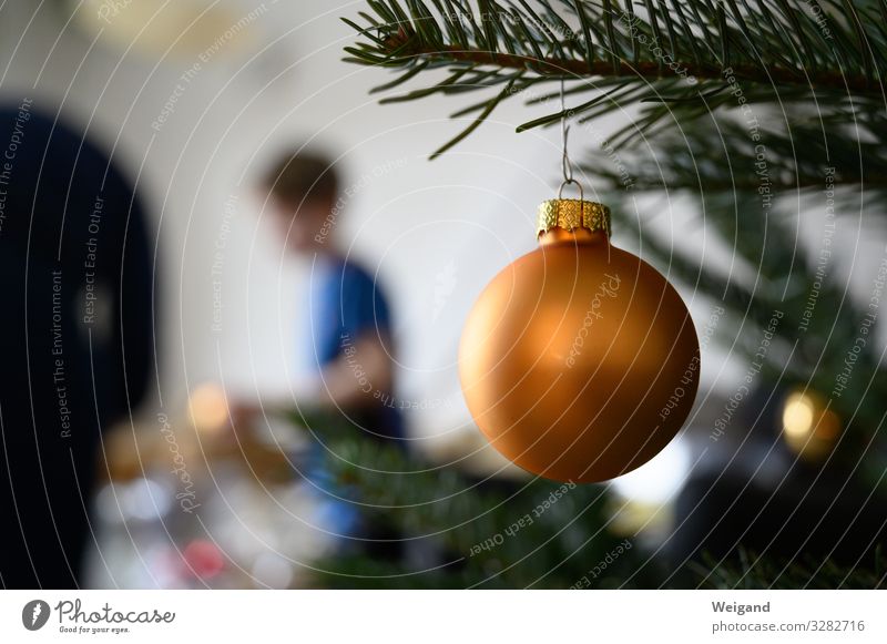 Weihnachten harmonisch Weihnachten & Advent Kind 1 Mensch gold Wunsch Christbaumkugel Weihnachtsbaum verschönern Vorbereitung Farbfoto Innenaufnahme