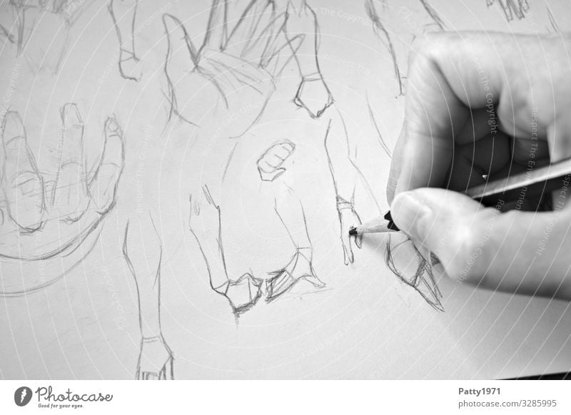 Fingerübung Hand Anatomie 1 Mensch Kunst Künstler Zeichnung Entwurf Bleistift Papier zeichnen ästhetisch Kreativität üben lernen Schwarzweißfoto Nahaufnahme