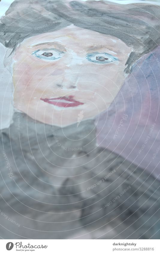 Aquarell Porträt einer Dame Reichtum elegant Stil schön Haare & Frisuren Gesicht Kosmetik Schminke Lippenstift Mensch feminin androgyn Junge Frau Jugendliche