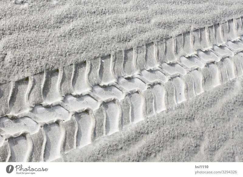 Spur im Sand Schönes Wetter Küste Meer Streifen grau weiß Spurrinne Spuren Traktorspur Profil Strandspaziergang Insel Relief Strukturen & Formen Abdruck