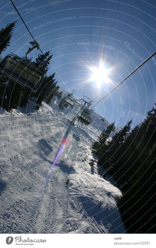 Lift im Gegenlicht Sesselbahn Schweiz Crap Soign Gion Laax Berge u. Gebirge Sonne Schnee
