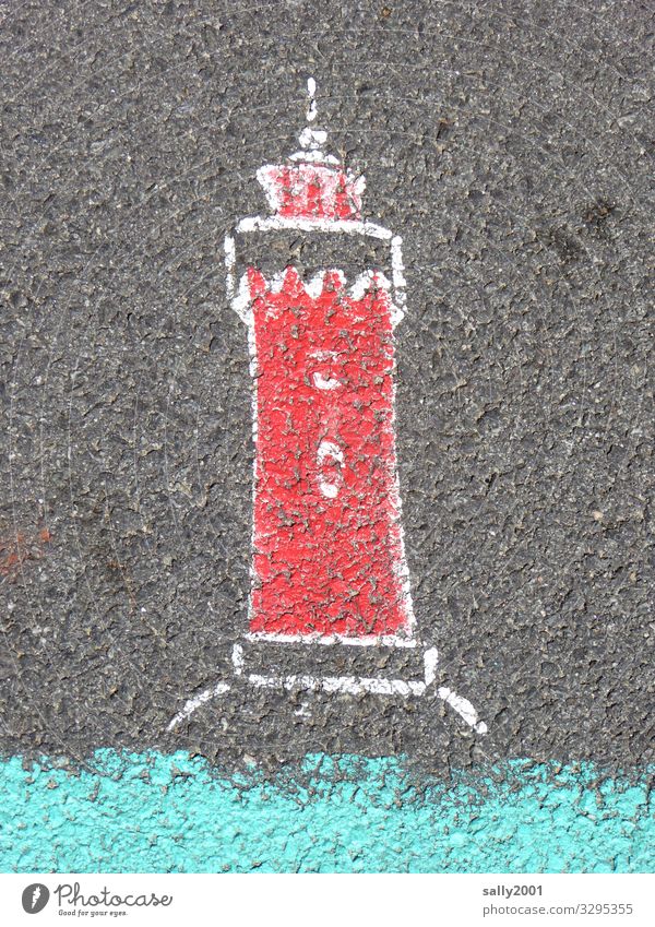 wegweisend Leuchtturm Straße Straßenmalerei Kreide malen Asphalt rot Kreativität Spielen Freizeit & Hobby Kreidezeichnung Kunst Straßenkreide