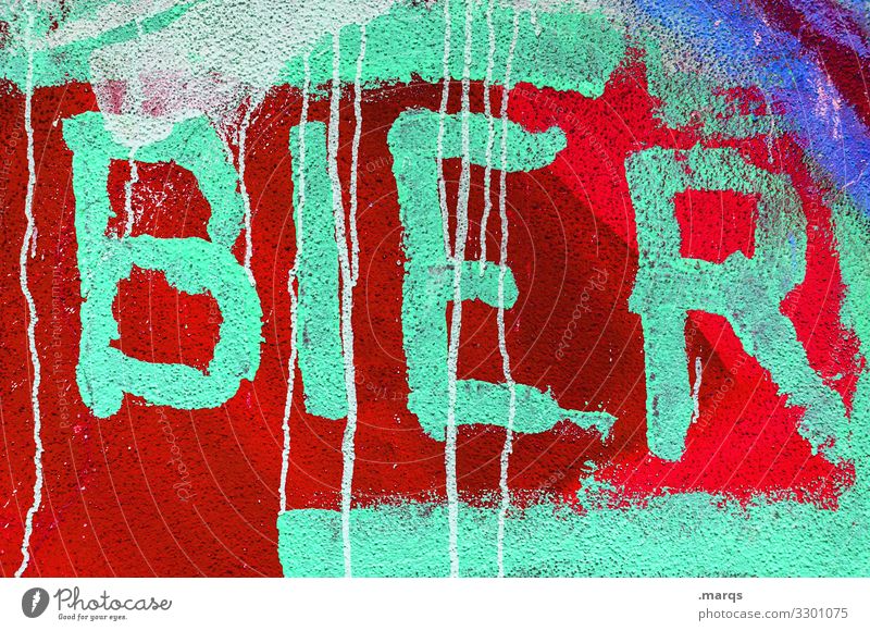 BIER | Geschriebenes Bier Farbstoff Schriftzeichen Graffiti trinken grün rot Sucht Farbfoto Außenaufnahme Nahaufnahme