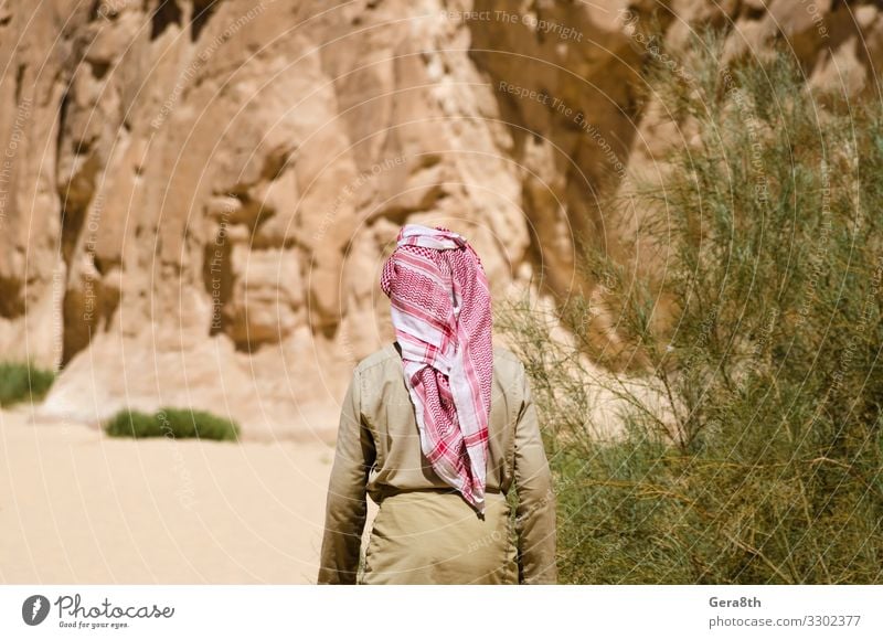 Der Beduine in Weiß geht in der Schlucht in der Wüste in Ägypten exotisch Ferien & Urlaub & Reisen Tourismus Sommer Berge u. Gebirge Mensch Mann Erwachsene