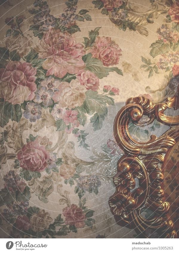 Schnörkellos Deko Dekor Tapete Blumen Rosen Ornamente Dekoration & Verzierung Hintergrund geschwungen interior gold Spiegel Blumentapete trashig
