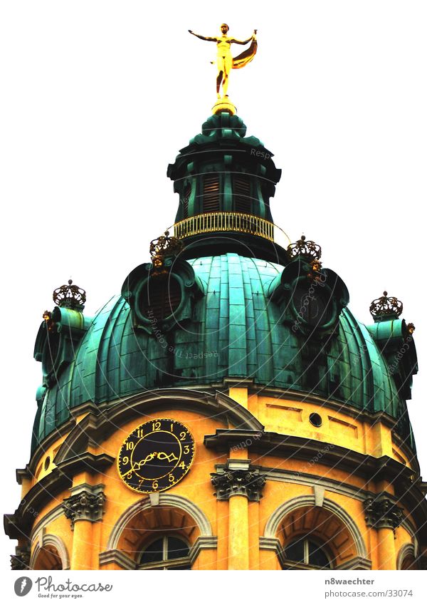 Charlottenburg 15:40 Kuppeldach Dach gelb grün Patina Uhr Fenster Architektur Burg oder Schloss Turm gold Dekoration & Verzierung