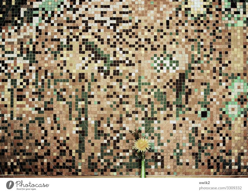 Anschauungsmaterial Kunst Kunstwerk Mosaik Bildpunkt Mosaiksteinchen Blume Blumenvase Kunstblume Mauer Wand retro viele verrückt wild braun gelb grau grün