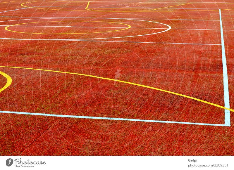 Roter Basketballplatz Freude Erholung Freizeit & Hobby Spielen Sport Fußball Stadion Schule Park Spielplatz Straße Linie gelb rot weiß Farbe Konkurrenz
