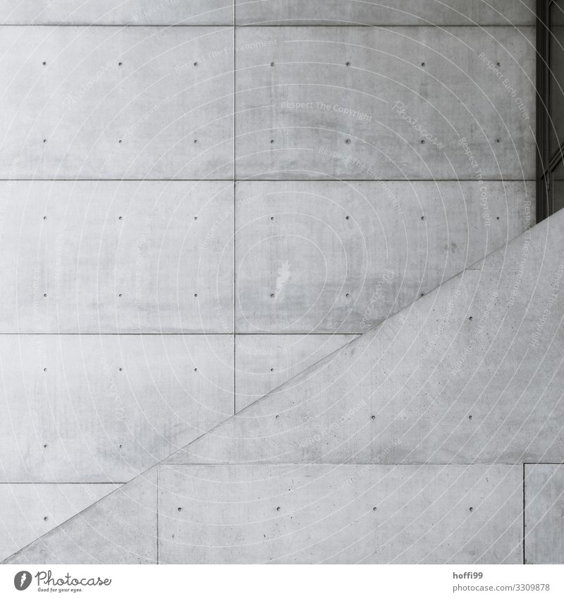 zwei Fassaden aus Sichtbeton mit Aufgabe im Profil Gebäude Architektur Mauer Wand Beton Linie ästhetisch Coolness kalt modern nackt trist trocken Stadt
