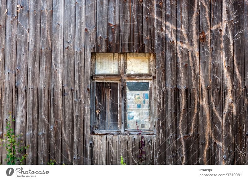 Alter Schuppen Holzwand alt verwittert Vergänglichkeit braun Fenster Verschlag Verfall Strukturen & Formen kaputt