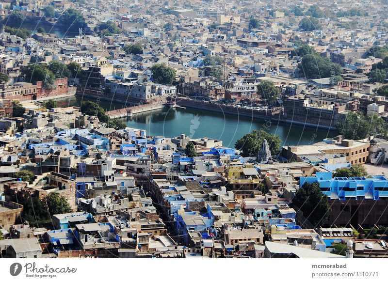 Luftaufnahme der blauen Stadt Ferien & Urlaub & Reisen Haus See Palast Platz Gebäude Terrasse modern horizontal Asien Indien Rajasthani Jodphur Fort Mehrangarh