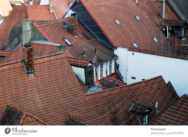 Über den Dächern Bamberg Altstadt Haus Fenster Dach Dachrinne Schornstein braun weiß Gefühle eng Vielfältig Farbfoto Außenaufnahme Menschenleer Tag