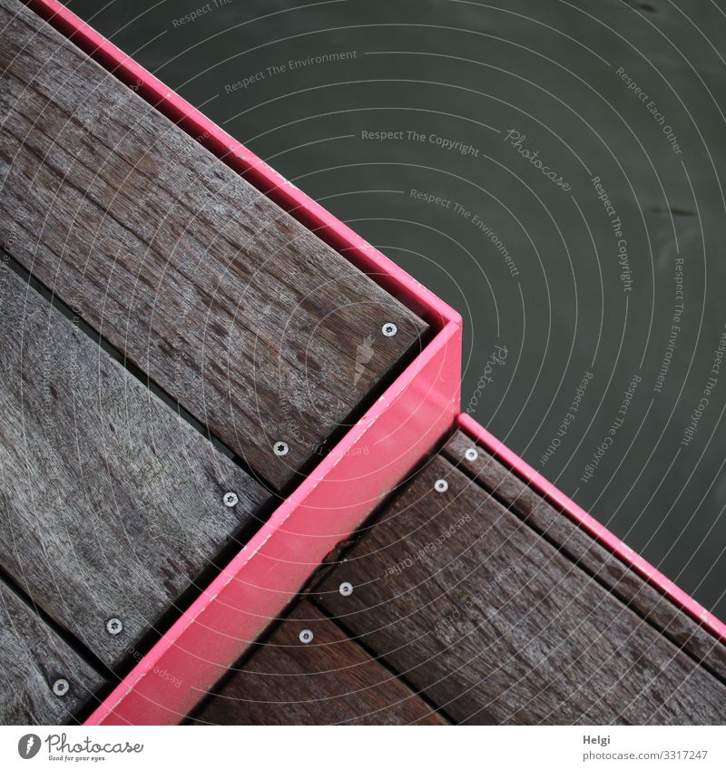 grafische Darstellung einer Sitzgelegenheit aus Holz und Metall am See Wasser Treppe Terrasse ästhetisch eckig einfach einzigartig braun grau rosa Ordnungsliebe