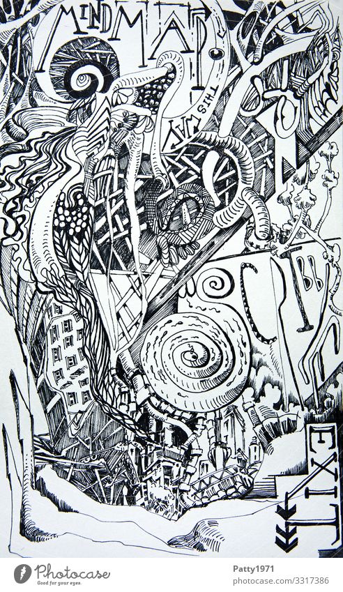 Doodle. Bizarre, surreale Formen und Strukturen in ein Skizzenbuch gezeichnet Zeichnung chaotisch Kritzelei abstrakt Strukturen & Formen fantastisch bizarr