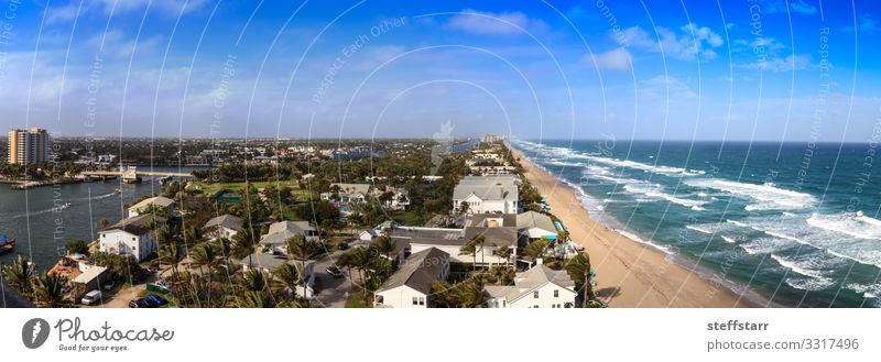 Luftaufnahme von Hillsboro Beach Meer Natur Landschaft Schönes Wetter Küste Fluggerät blau Hillsboro-Einlass Pompano Strand Florida Blauer Himmel Küstenstreifen