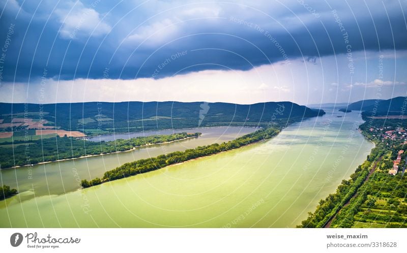 Luftaufnahme der Donau bei Visegrad in Ungarn Ferien & Urlaub & Reisen Tourismus Sightseeing Sommer Berge u. Gebirge Umwelt Natur Landschaft Himmel Wolken