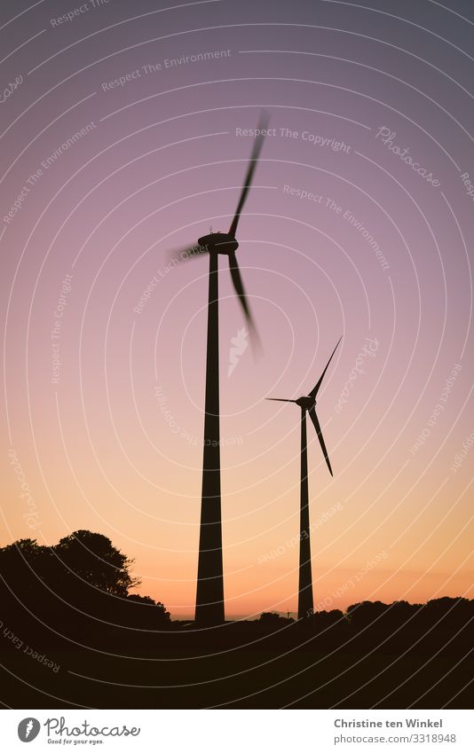 Windkraftanlagen im Abendlicht Technik & Technologie klimaneutral Fortschritt Zukunft Energiewirtschaft Erneuerbare Energie Himmel Umweltverschmutzung