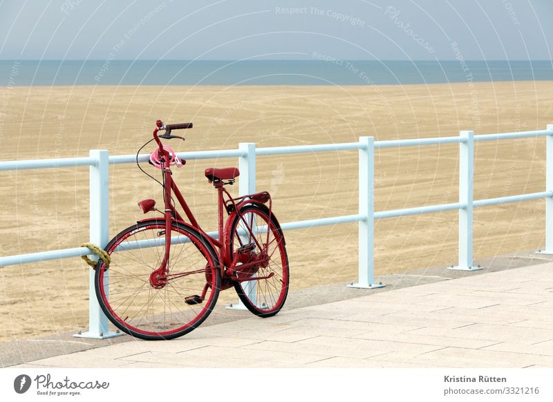 rotes rad Lifestyle Ferien & Urlaub & Reisen Ausflug Strand Fahrradfahren Landschaft Küste Verkehrsmittel blau Freiheit nachhaltig Umweltschutz Ferne