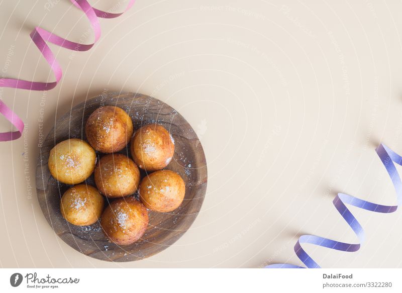 Karneval italienischer Fritterson brauner Hintergrund Dessert Feste & Feiern Diät über Ansicht Ball buñuelo buñuelos Konfetti Lebensmittel braten fritterson