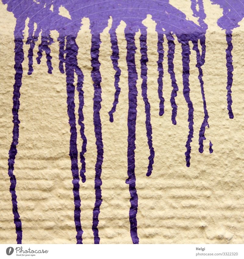 Farbverlauf | wörtlich genommen - lila Farbe läuft in Streifen an einer beigen Wand herunter Mauer Muster Struktur Strukturen & Formen abstrakt Außenaufnahme