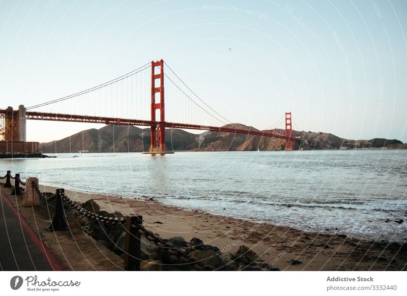Landschaft Golden Gate Bridge bei Sonnenaufgang Ansicht Erbe Himmel Wahrzeichen historisch Venice Beach Kalifornien USA Reise reisen Natur Urlaub Sommer Zustand