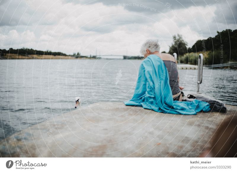 Baden in Wien Schwimmen & Baden Sommerurlaub Wellen feminin Weiblicher Senior Frau Leben 60 und älter Klima Klimawandel Fluss 1 Tier Kommunizieren frei kalt