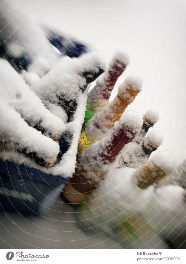 verschneite Flaschen auf dem Balkon Getränk Alkohol trinken Silvester u. Neujahr Winter Schnee Glas kalt Freude Farbfoto Außenaufnahme Menschenleer Dämmerung