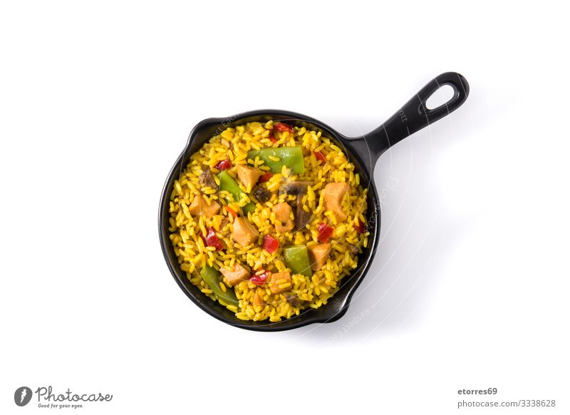 Gebratener Reis mit Huhn und Gemüse asiatisch Hähnchen Chinesisch kochen & garen Essen zubereiten lecker Speise Lebensmittel Gesunde Ernährung Foodfotografie